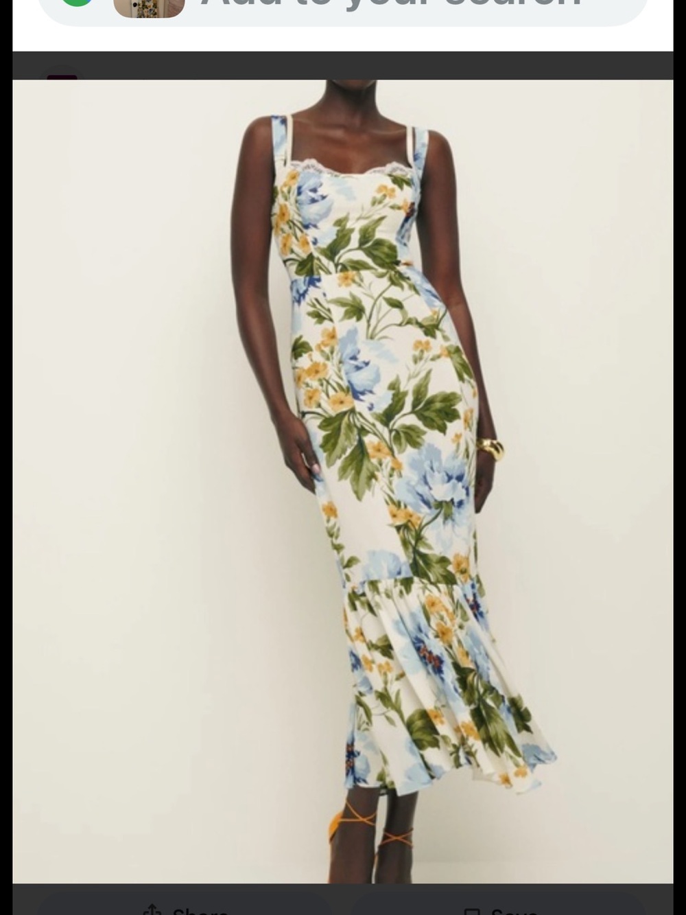 Reformation Cream Floral Midi Dress with Blue & Green Print
